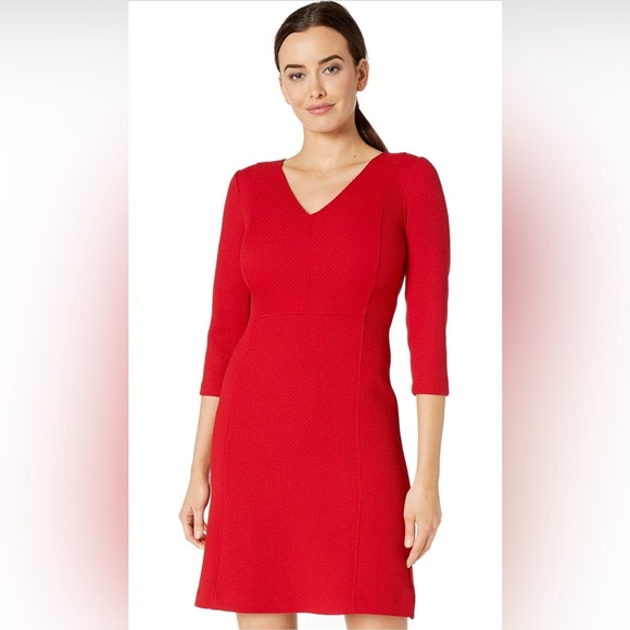 Lauren Ralph Lauren Red Dobby Fit & Flare Dress - Picture 1 of 10